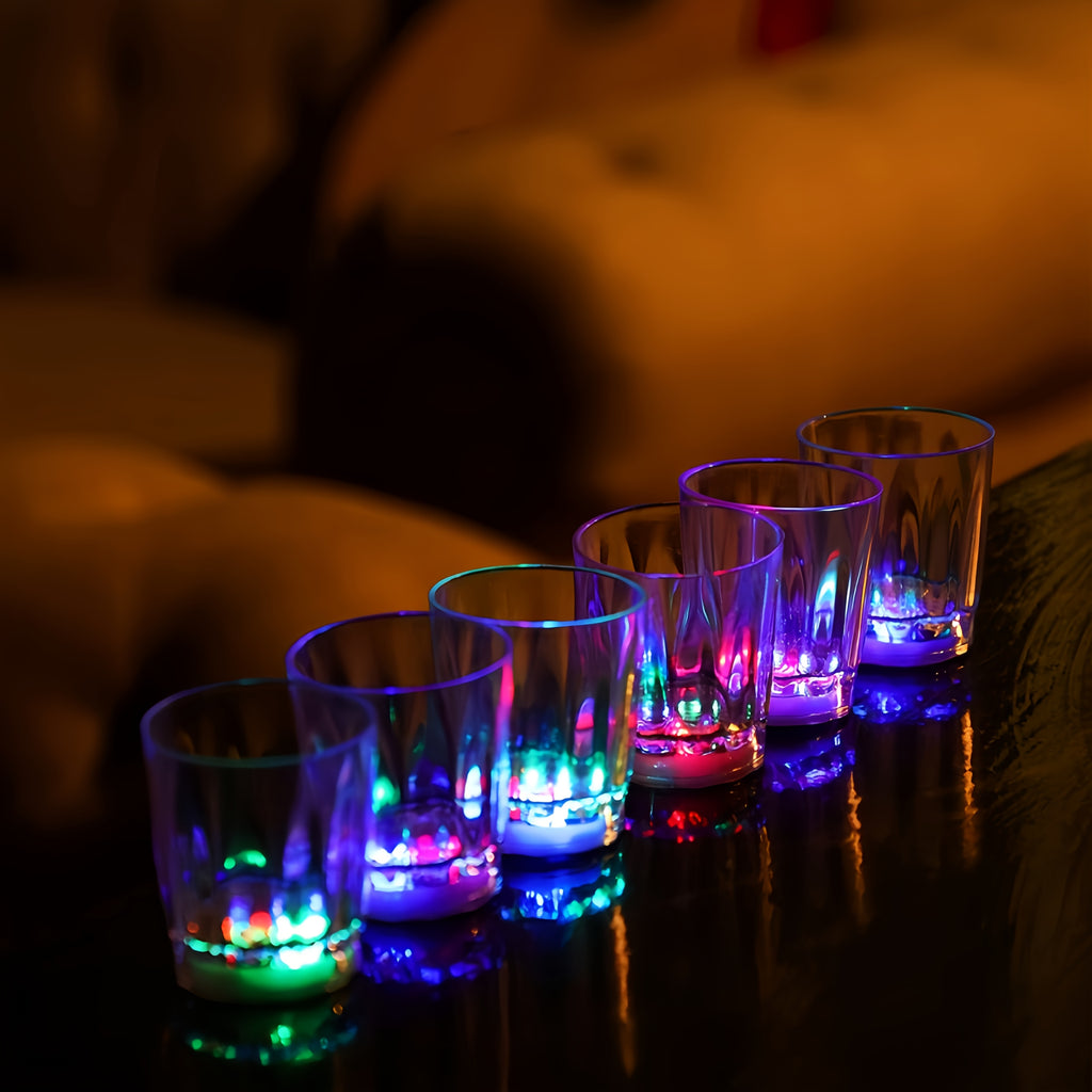 LED Light-Up Party Wine Glasses with Color-Changing Mode Wording, Small Cup Sets in 12 or 15-Piece Options for Birthdays, Weddings and Holiday Celebrations