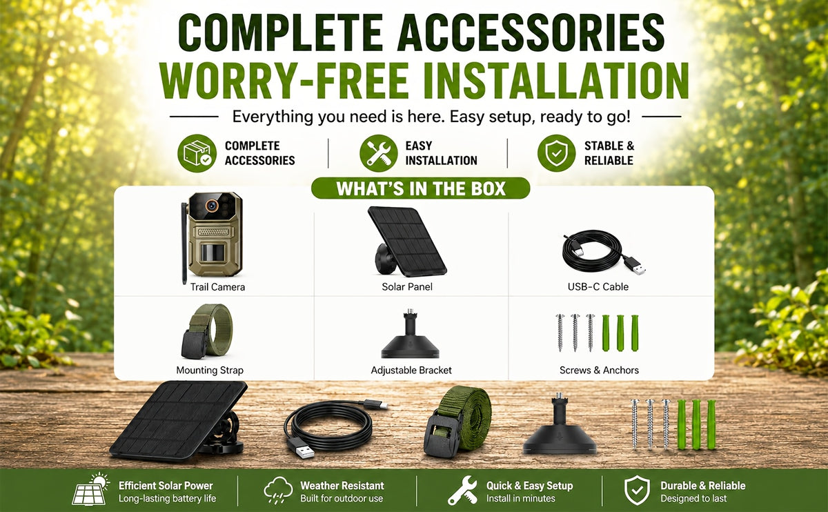 Camouflage Cellular Trail Camera with Listed 3K Imaging, Solar Panel Support, 40ft Motion Detection, Infrared Night Vision and Wide-Angle Lens for Wildlife Observation