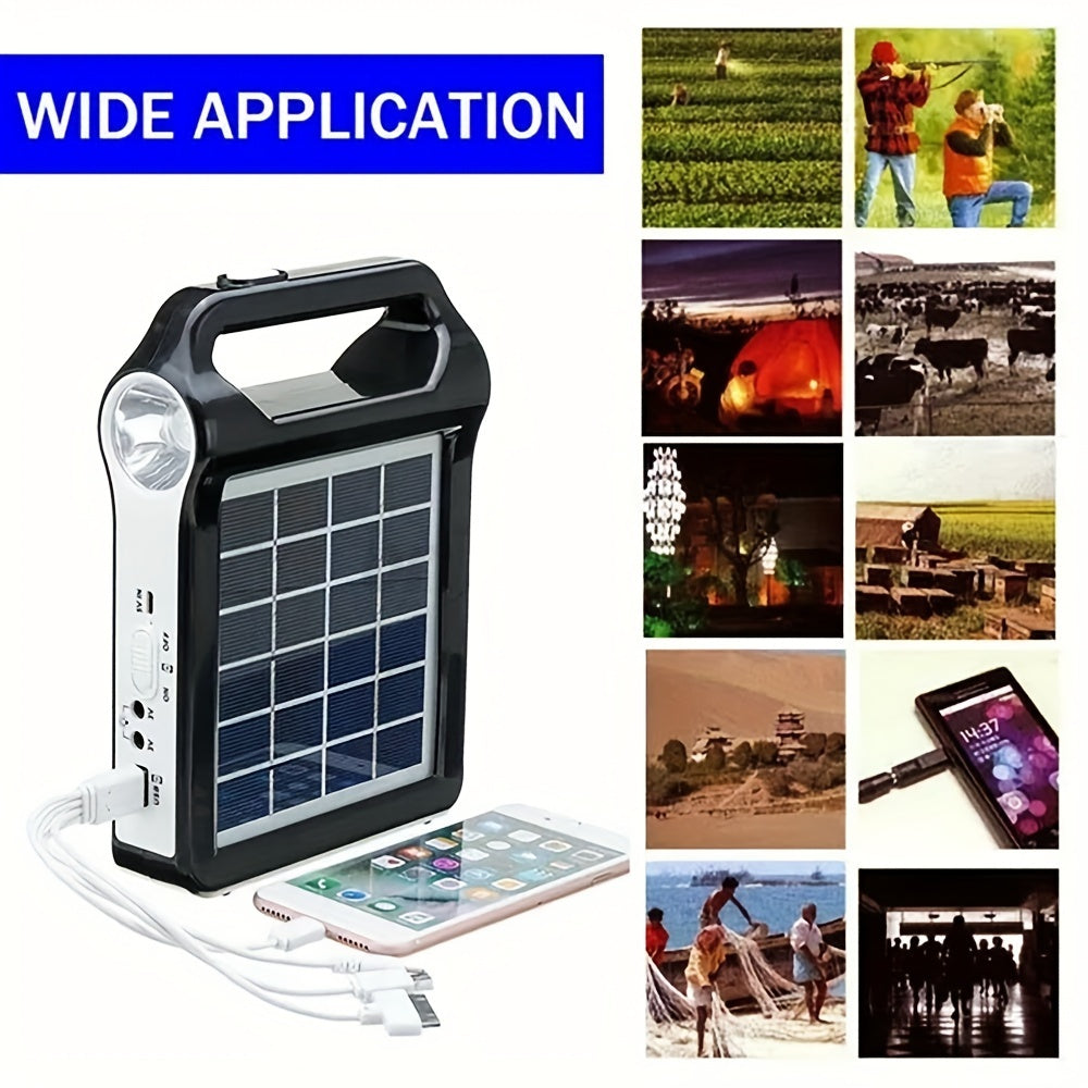 Solar Lighting and Power Storage Kit in Black with Listed Rechargeable Lithium Battery and USB Functions, Portable System for Compatible Small-Device Setups