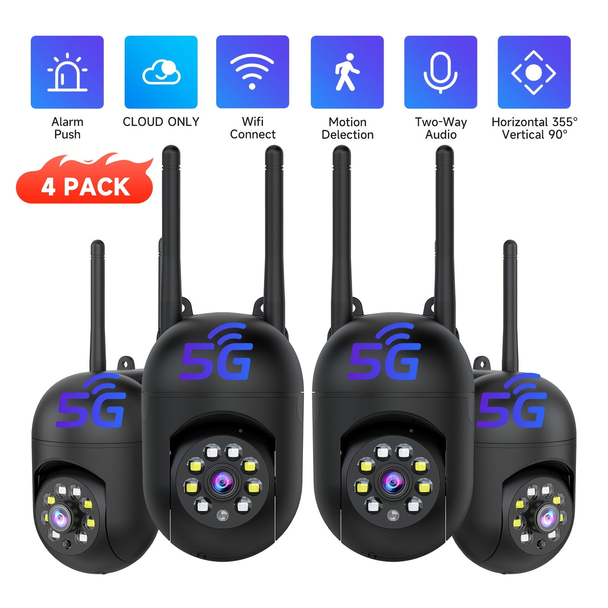 Wireless Security Camera 4 Pack, 3MP Indoor Cameras with Cloud Storage, AI Motion Detection, Two-Way Audio, Color Night Vision, 2.4G/5G WiFi, Home Surveillance System