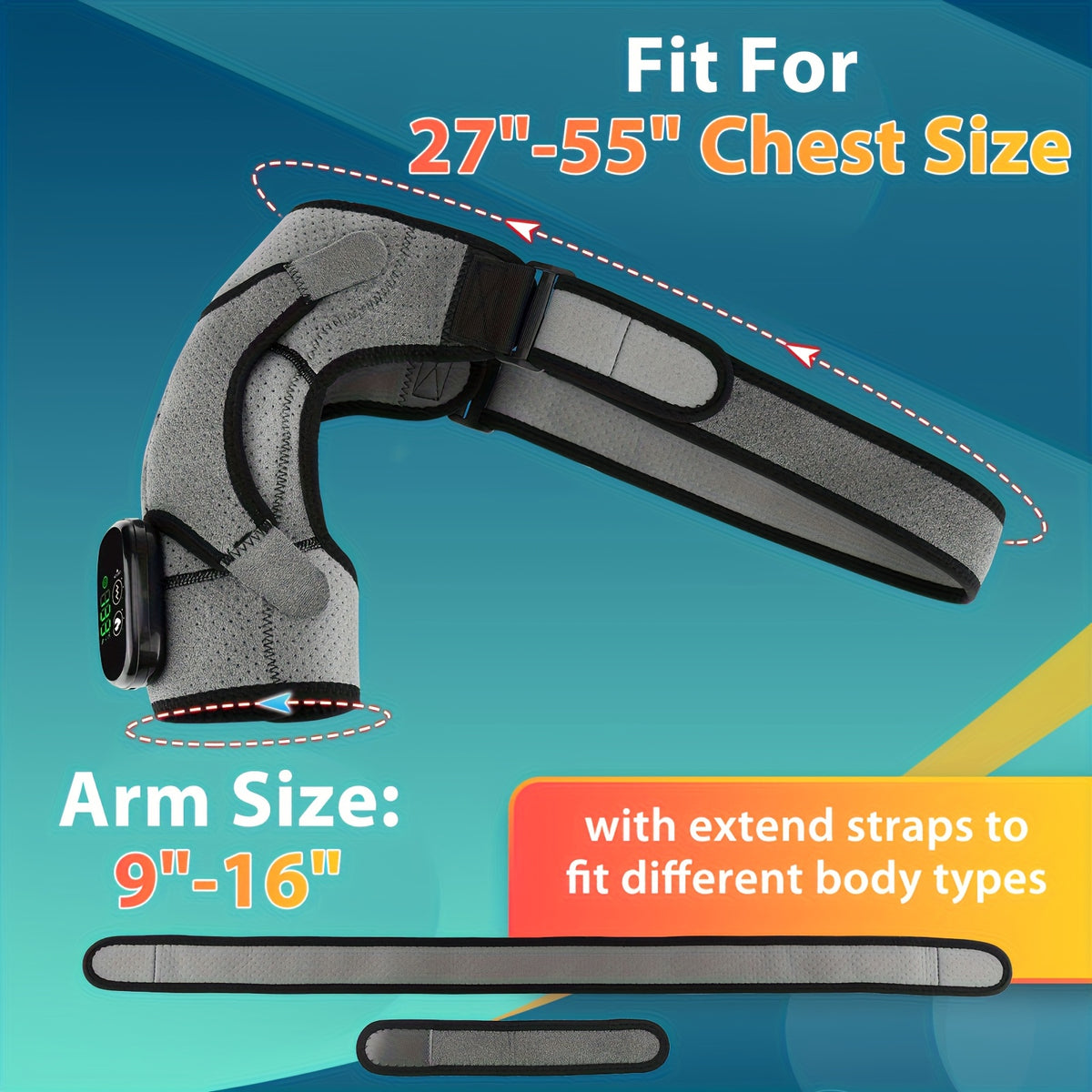 Shoulder Heating Pad Wrap with Wireless Vibration Massage, 3 Heat and 3 Vibration Settings, Adjustable Straps for Shoulder and Knee Use at Home or Travel