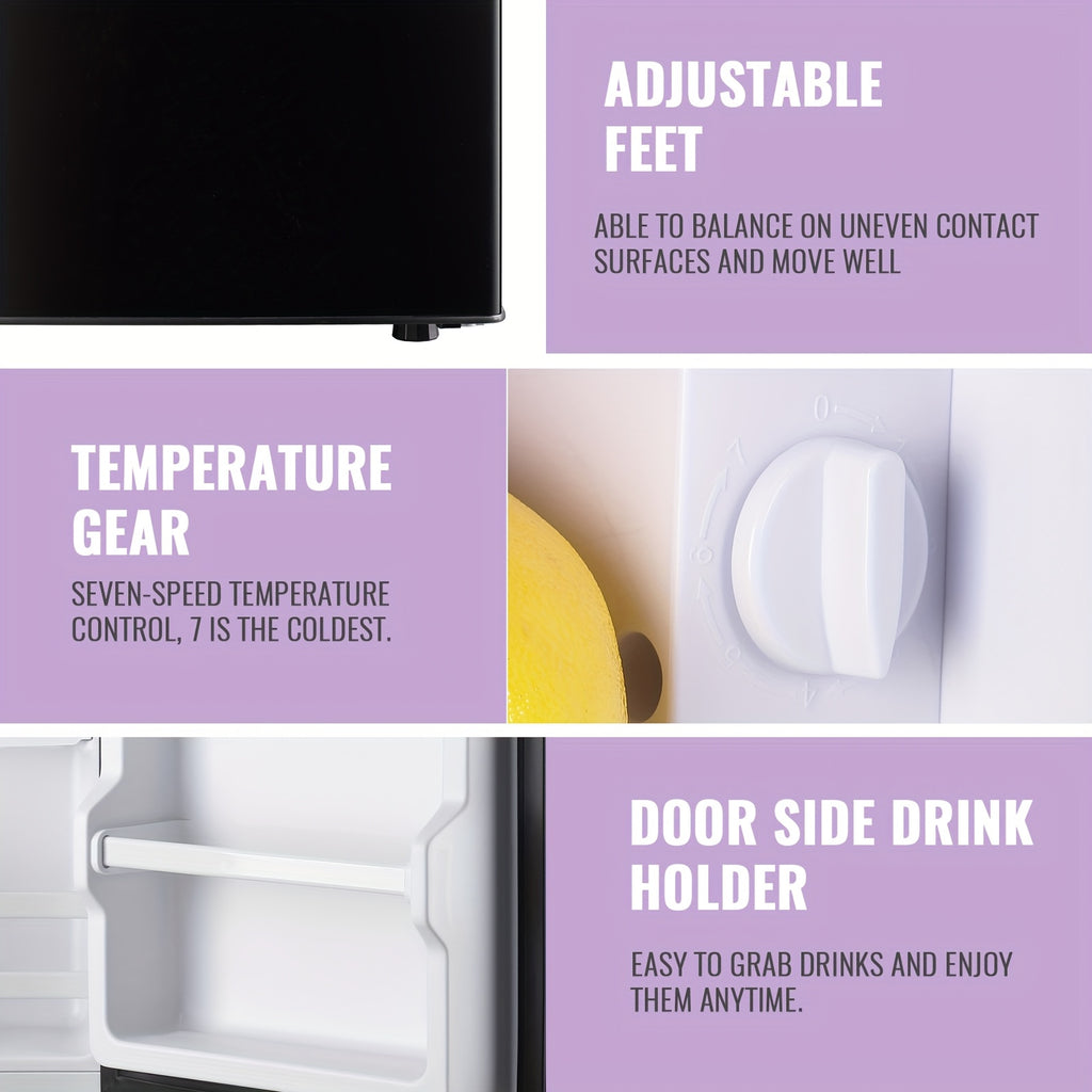 Double-Door Mini Refrigerator by DEMULLER with Listed 2.4 Cu Ft Capacity, Top Freezer, Two Removable Plastic Shelves and Adjustable Feet for Apartments and Dorms