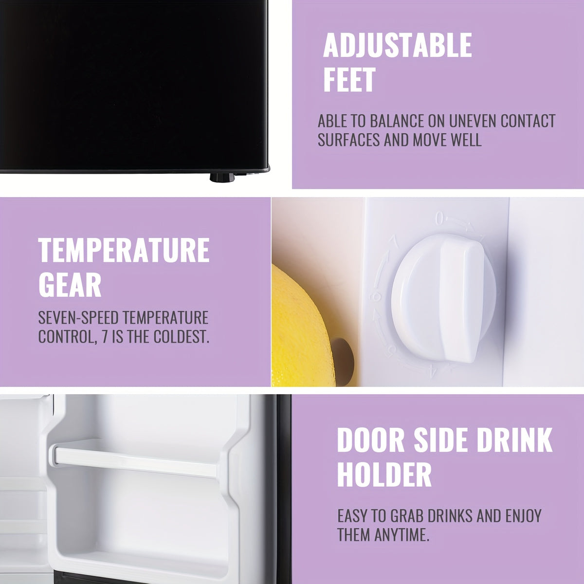 Double-Door Mini Refrigerator by DEMULLER with Listed 2.4 Cu Ft Capacity, Top Freezer, Two Removable Plastic Shelves and Adjustable Feet for Apartments and Dorms