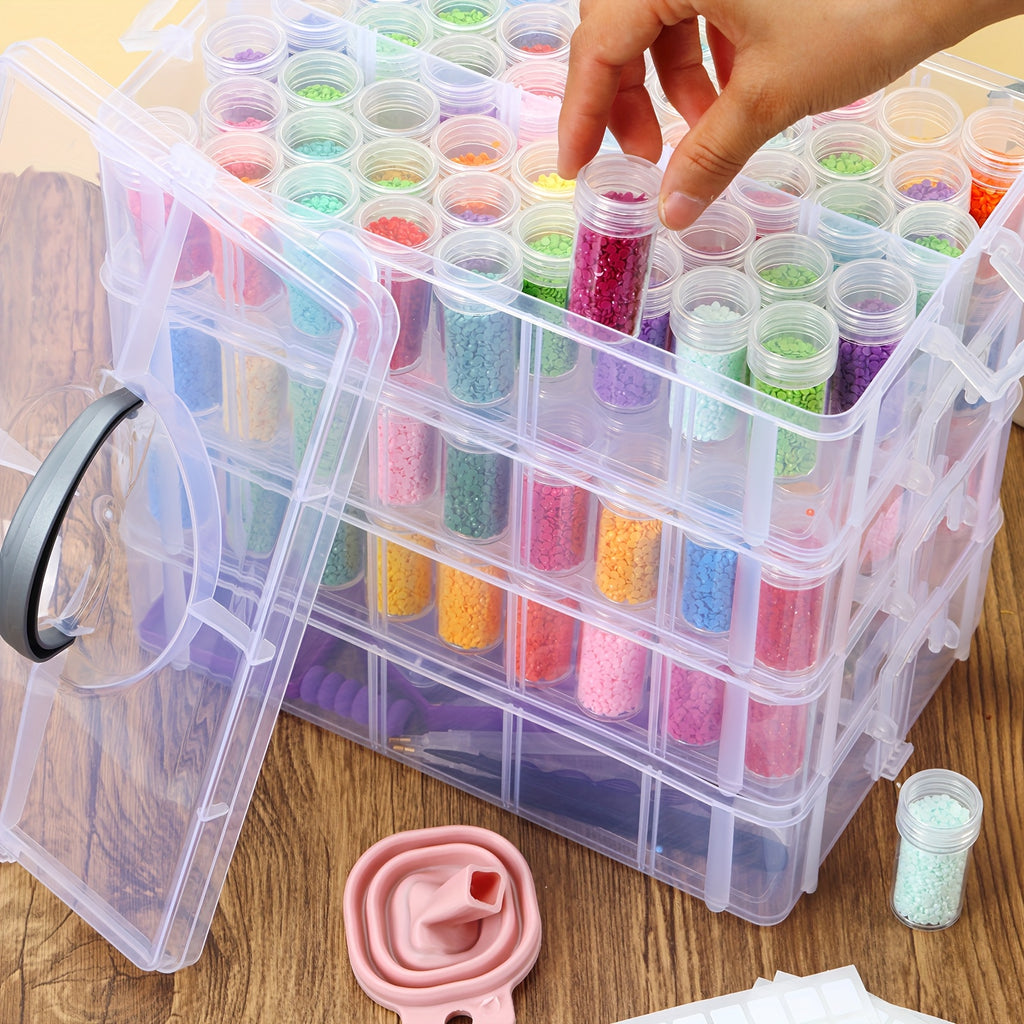200-Slot Diamond Painting Storage Organizer with Listed Four-Tier Stackable Design, Single Portable Bead Container for Diamond Art and Jewelry Craft Supply Sorting