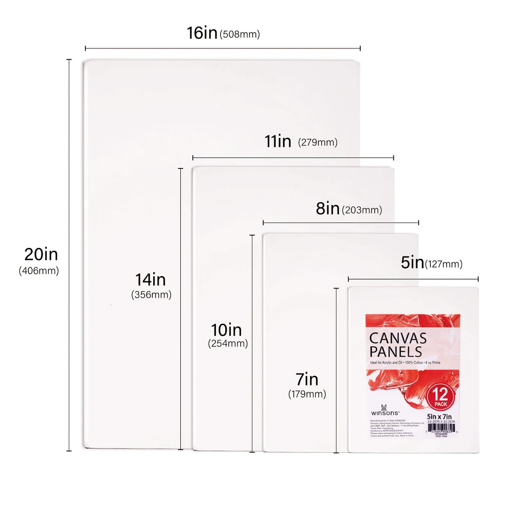 Winsons Canvas Panels with Triple-Primed White Surface, Listed 12-Pack Painting Boards in 11x14 or 16x20 Inch Options for Acrylic, Oil, Gouache and Tempera Art