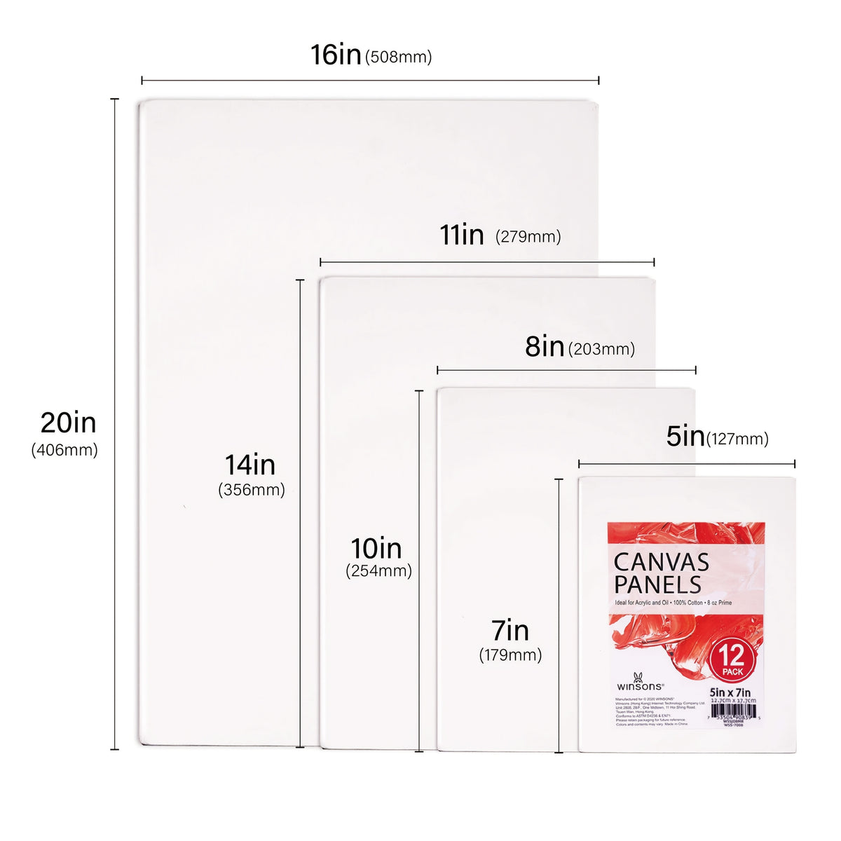 Winsons Canvas Panels with Triple-Primed White Surface, Listed 12-Pack Painting Boards in 11x14 or 16x20 Inch Options for Acrylic, Oil, Gouache and Tempera Art