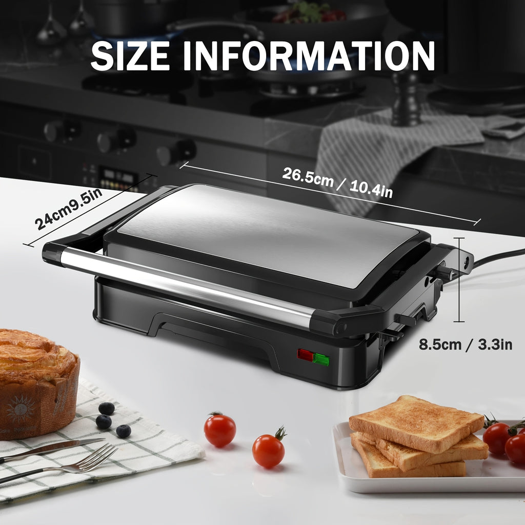 Two-Slice Panini Grill Press in Black with Listed 850W Heating, Nonstick Plate Design and 180-Degree Opening for Sandwich Toasting and Home Kitchen Cooking