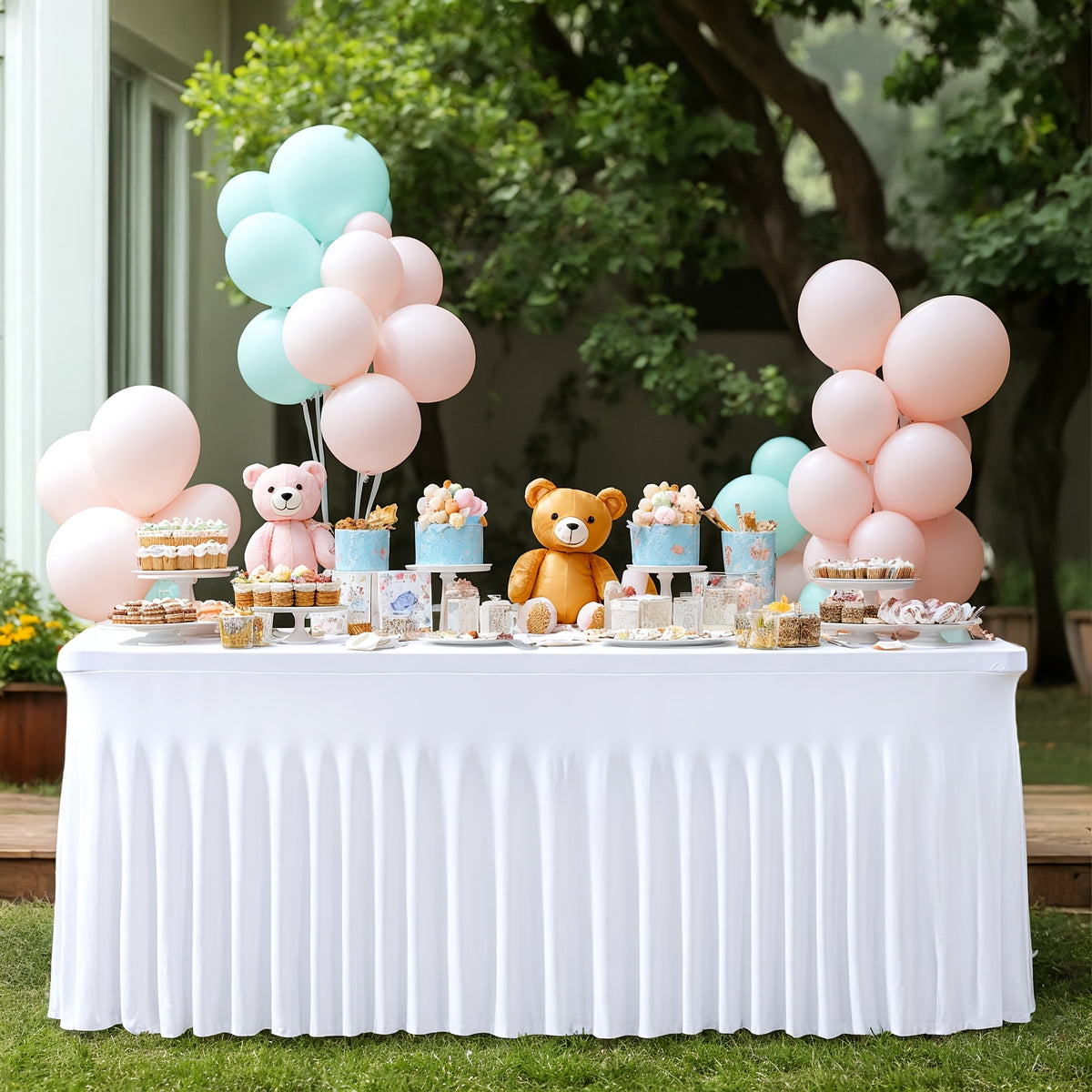 Fitted Spandex Tablecloths Two-Pack for 6-Foot Rectangular Tables, Polyester Blend Covers in Nine Color Options for Wedding Desserts, Banquets and Parties