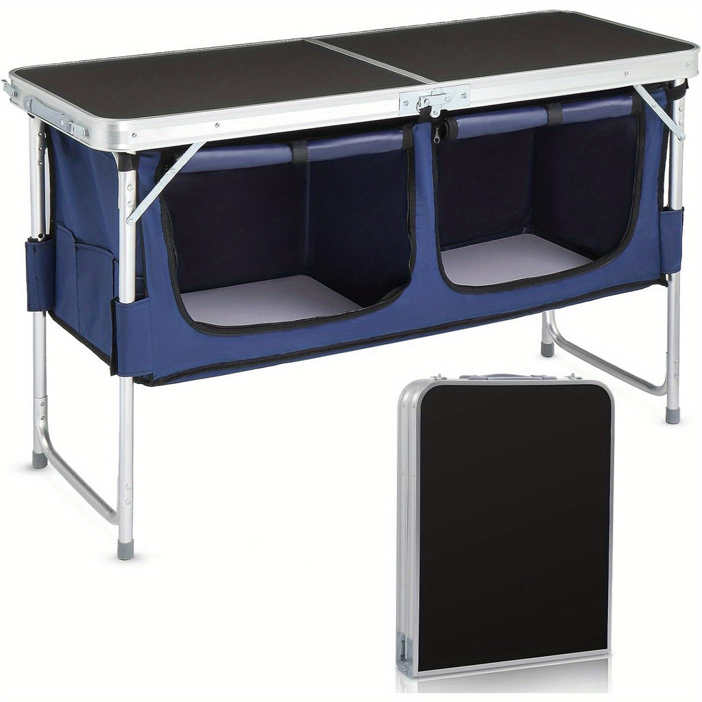 Camping Folding Table with Storage by Bonnlo, 4ft Adjustable-Height Aluminum Picnic Table in Five Color Options for Backyard BBQs, Patio Dining and Outdoor Gatherings