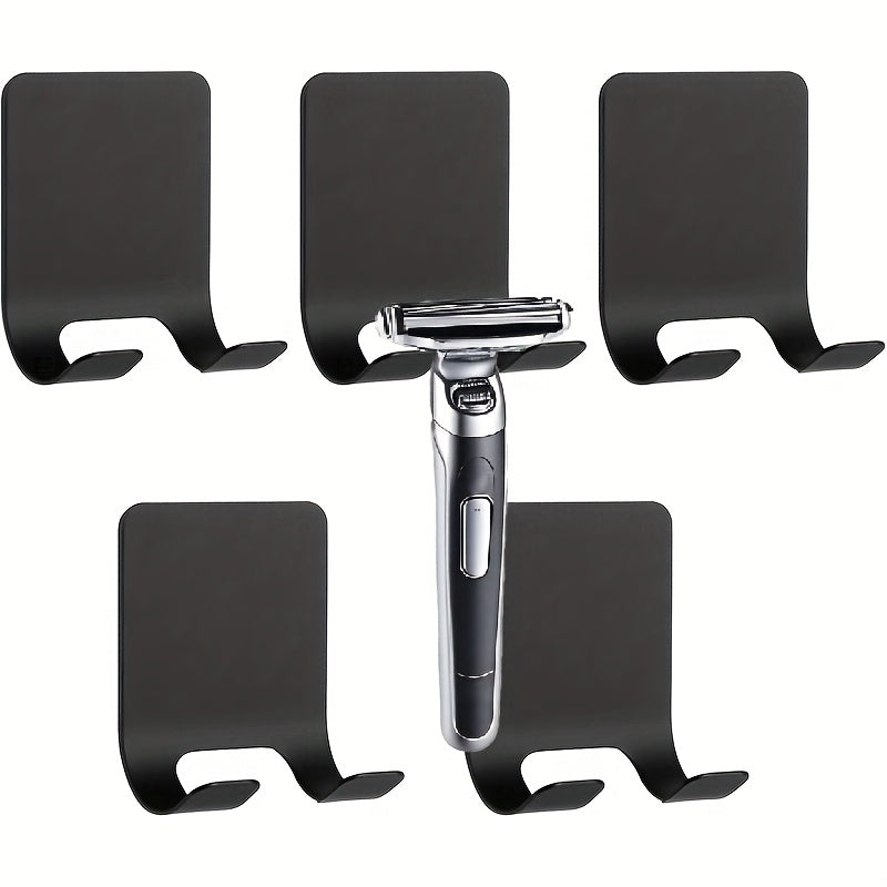 Self-Adhesive Razor Holder and Towel Hooks for Bathroom Organization, Three-Piece No-Drill Shaver Storage Set for Compatible Razors and Hanging Items
