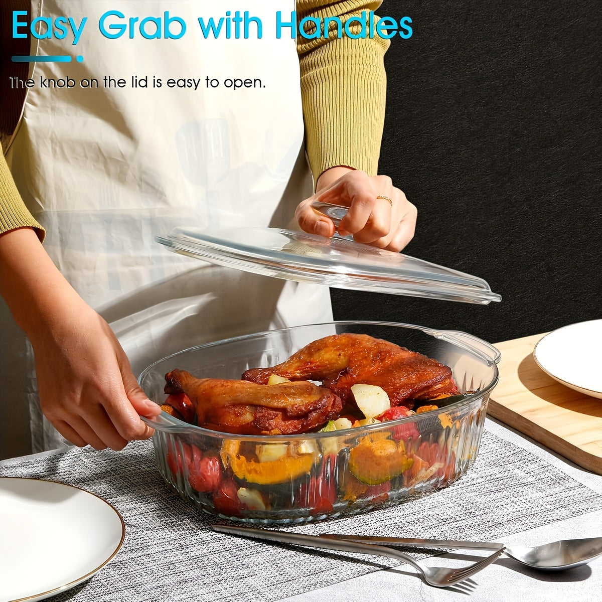 Oval Glass Baking Dish with Lid in 50oz or 85oz Sizes, Deep Transparent Borosilicate Cookware for Pasta, Casseroles, Chicken and Holiday Desserts