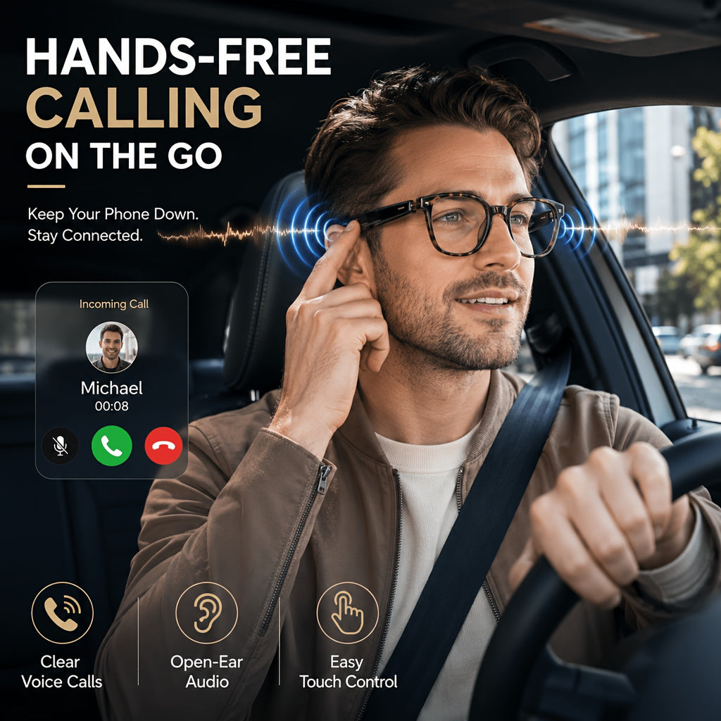 Voice and Video Translation Smart Glasses, Listed 160+ Language AI Audio Eyewear with Built-In Microphones and Speakers for Calls, Travel and Work