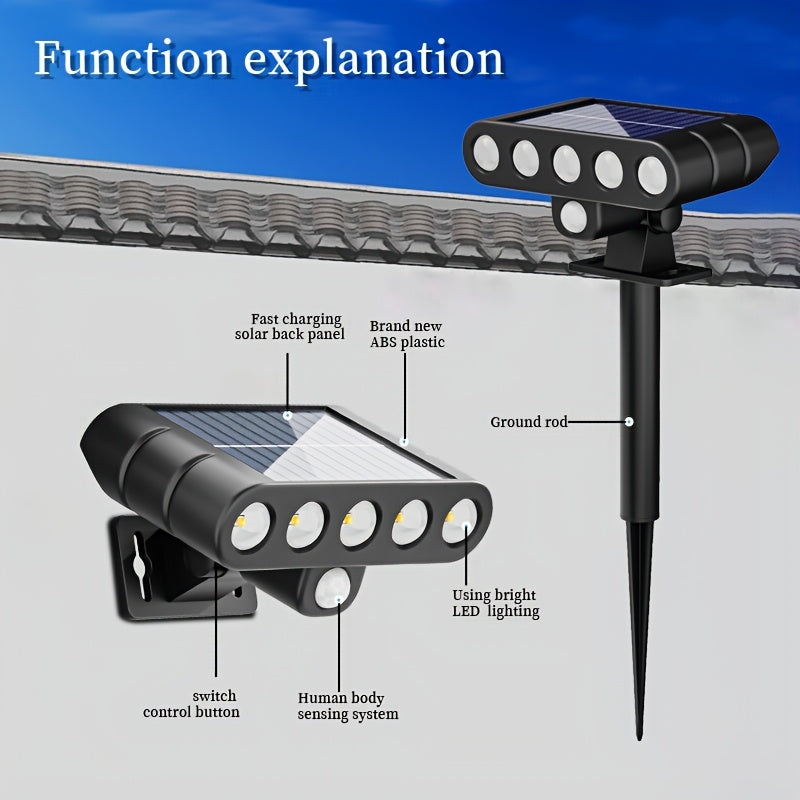 Adjustable Solar LED Outdoor Lights, Four-Pack with Listed 120-Degree Adjustment and Three Modes, Black Housing in White or Warm White Options for Patio and Garden