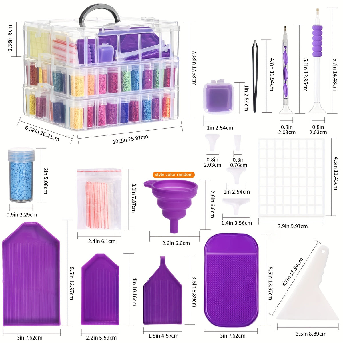 Clear Stackable Diamond Painting Organizer, Tiered Bead Storage Container with Listed Craft Tools for Sorting Diamond Art Drills and Jewelry Supplies