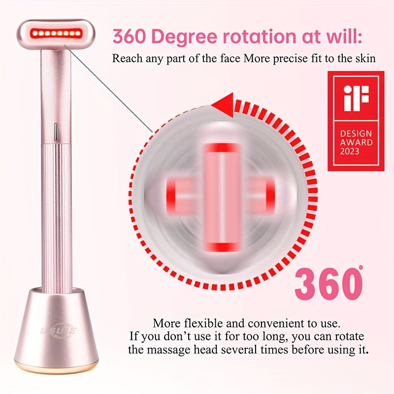 Red Light Facial Massager in Pink with Vibration and Listed Negative Ion Function, Face Care Tool for Women's and Men's At-Home Skincare Routines