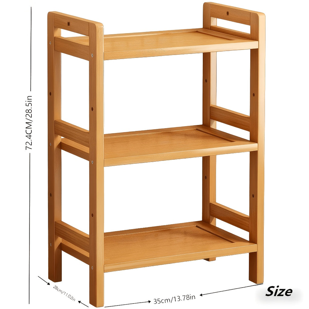 Bamboo Storage Shelf with Three Tiers, Single Standing Rack for Compatible Pantry, Kitchen Cabinet, Countertop and Desktop Organization at Home
