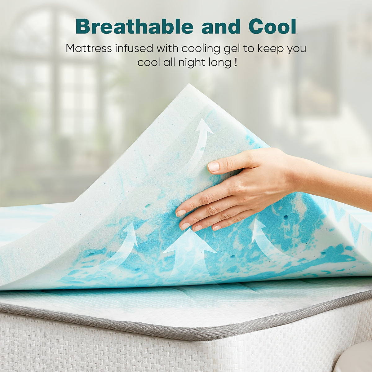 Gel Memory Foam Mattress Topper in Blue with 2-Inch or 3-Inch Thickness Options, Soft Bedding Layer for Compatible Beds, Sleeper Sofas and RV Mattresses