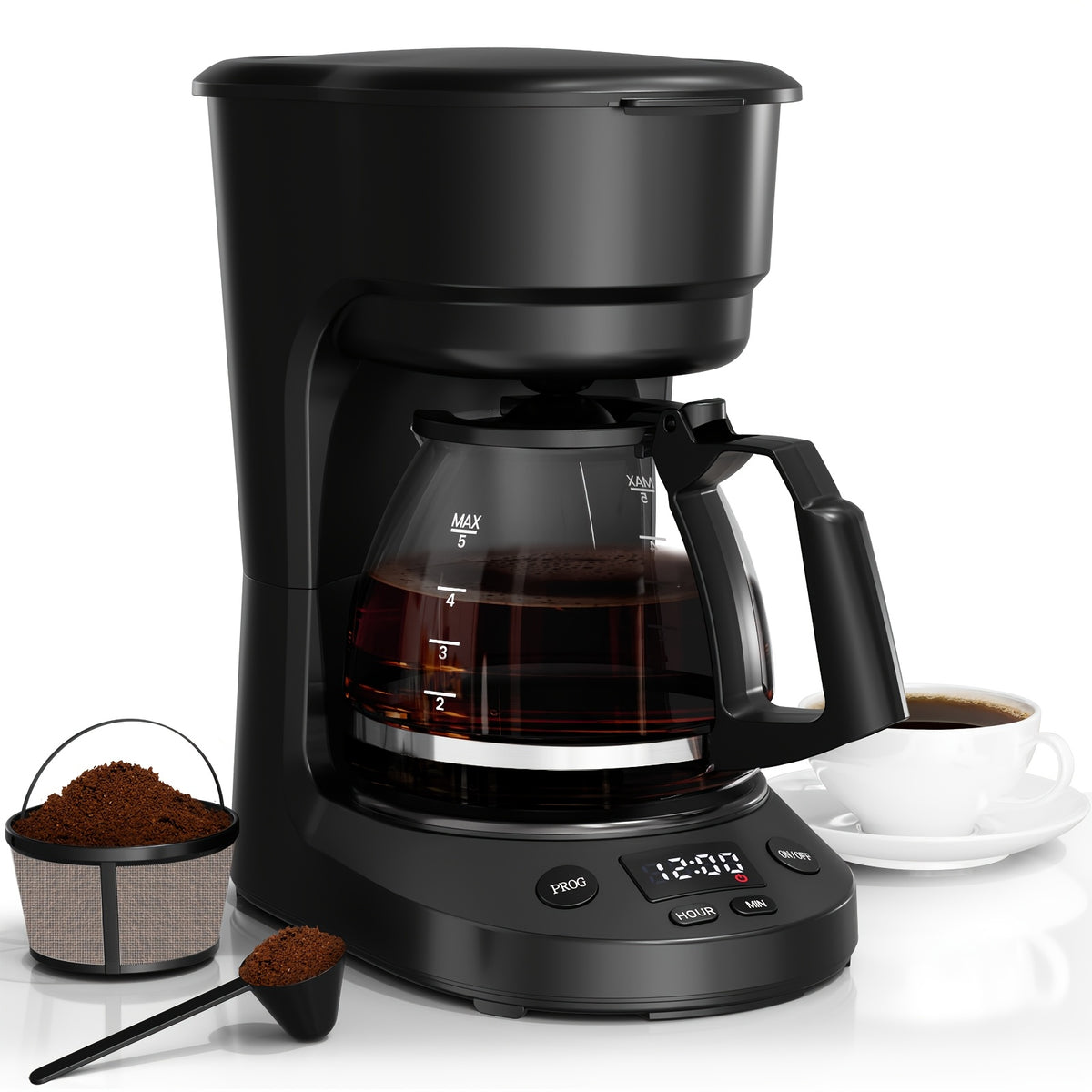 K-Cup Compatible Coffee Maker with Programmable Brewing, Black 2-in-1 Pod and Ground Coffee Brewer with Washable Filter, Keep-Warm and Self-Cleaning