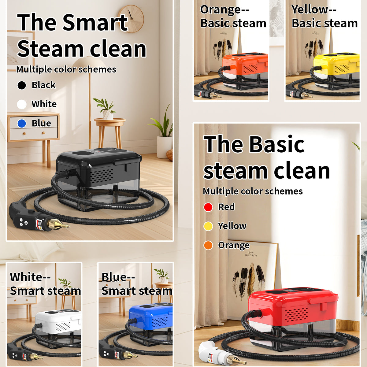 Adjustable Steam Cleaner for Kitchen Grease and Tile Grout, Listed 2500W Power and 40.58oz Tank with Upgraded and Smart Model Color Options for Home Cleaning