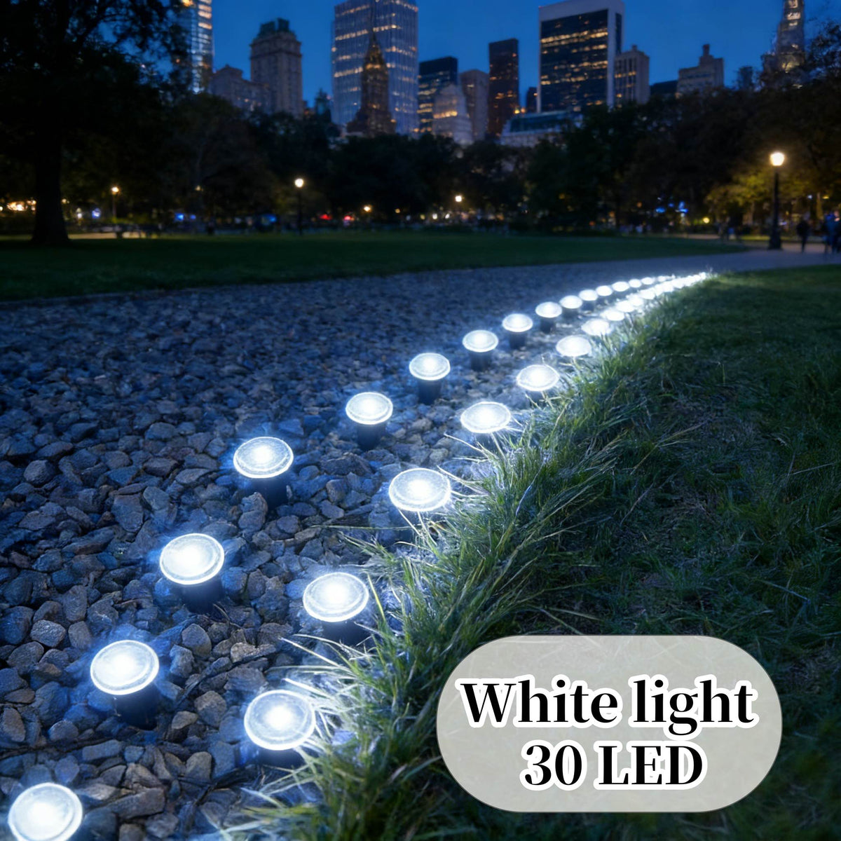 Solar Pathway String Lights with Listed 30 LEDs and Stake Design, Six Warm, White, Purple, Blue, Red and Green Light Options for Patio and Garden Event Decor