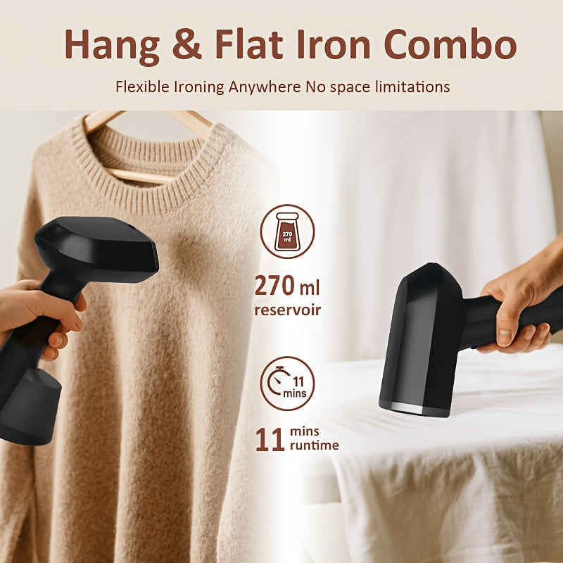 9.13oz Large Tank Clothes Steamer, 30-Second Fast Heat Handheld Garment Wrinkle Remover with Ergonomic Handle and Detachable Base, Compact Portable Steam Iron for Shirts, Dresses and Suits at Home and Travel
