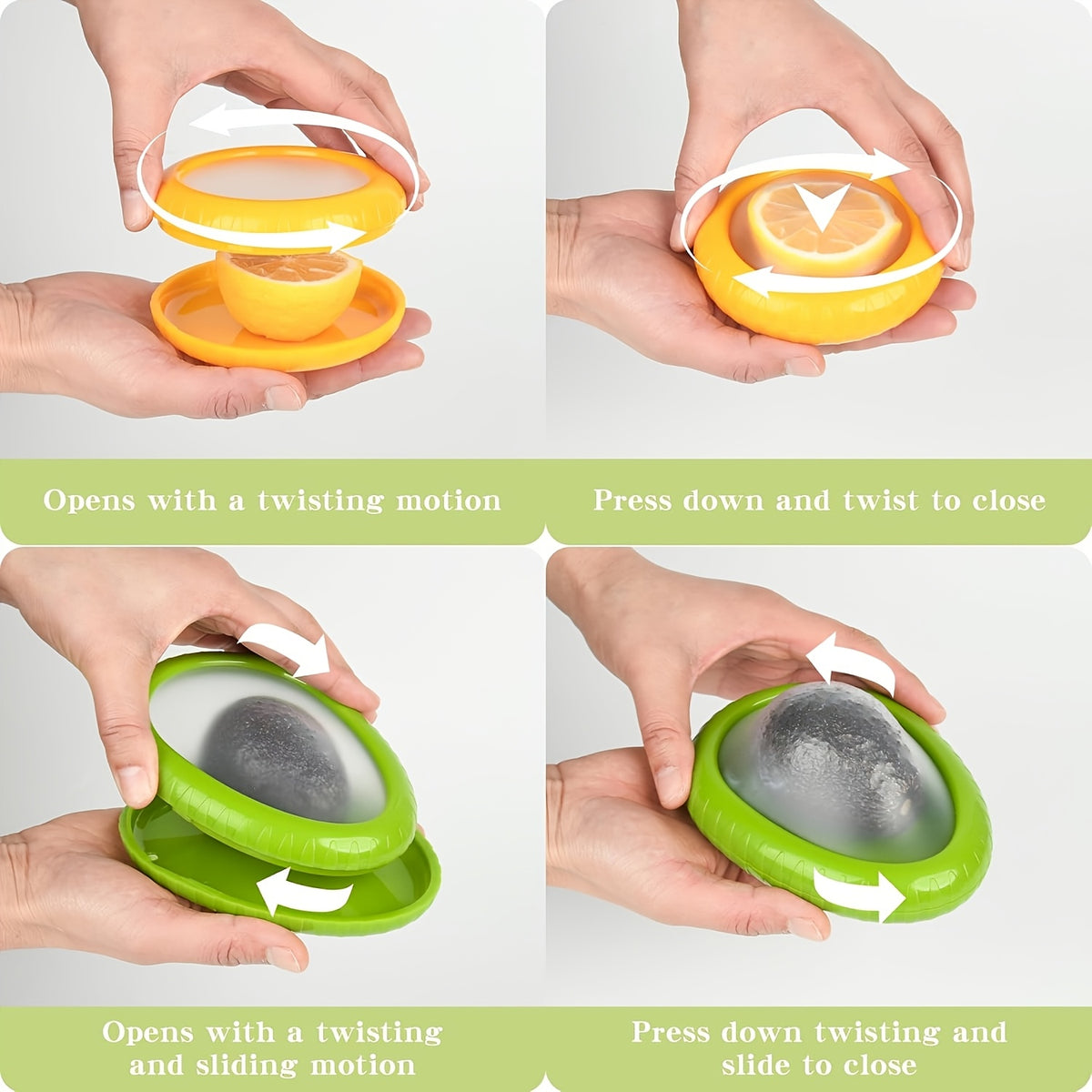 Fruit and Vegetable Storage Holders, 4-Piece Reusable Silicone Fridge Pod Set for Compatible Avocado, Tomato, Onion and Lemon Kitchen Organization