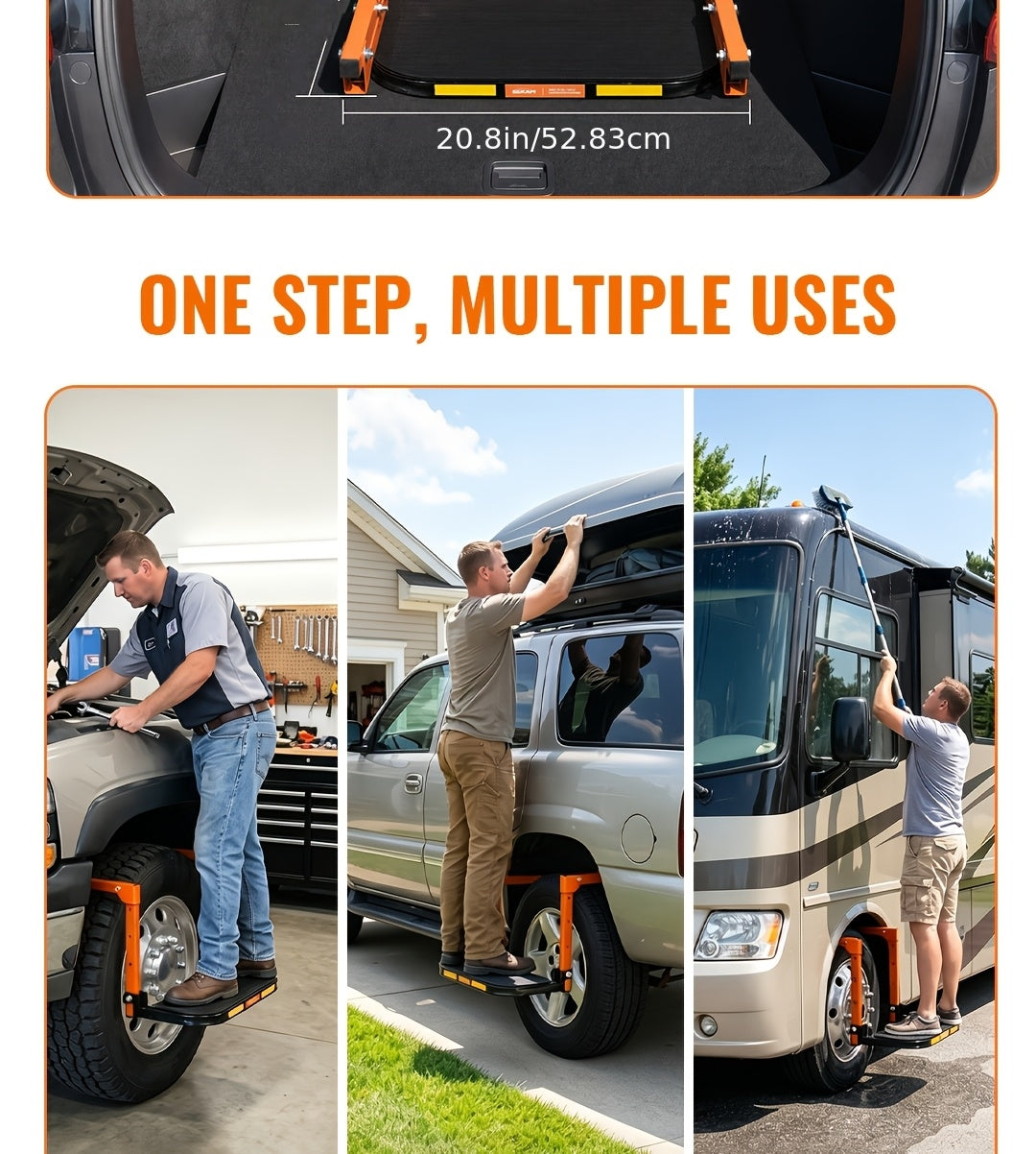 Foldable Tire Step for Compatible Truck and SUV Roof Rack Access, Adjustable Standing Platform with 300 lb, 650 lb or Upgraded Quick-Clip Option Labels