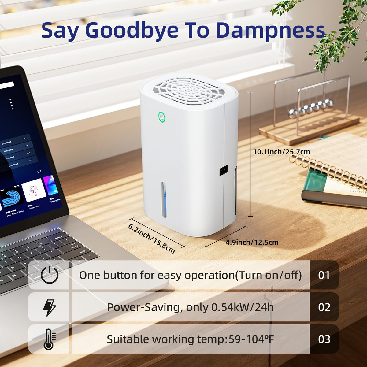 Small Home Dehumidifier with 27oz Water Tank, White Portable Peltier Mini Unit with Full-Tank Auto Shutoff for Bedrooms, Closets and Small Spaces