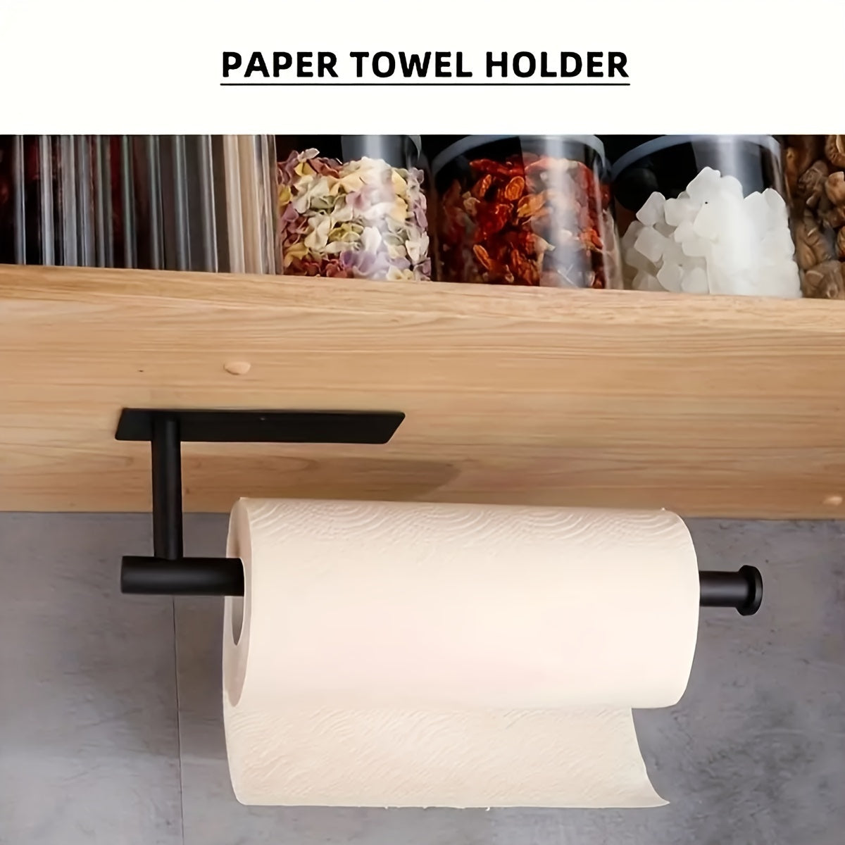 Self-Adhesive Paper Towel Holder in Stainless Steel, Single No-Drill Wall-Mounted Roll Organizer in Silvery or Black for Kitchen and Bathroom Storage