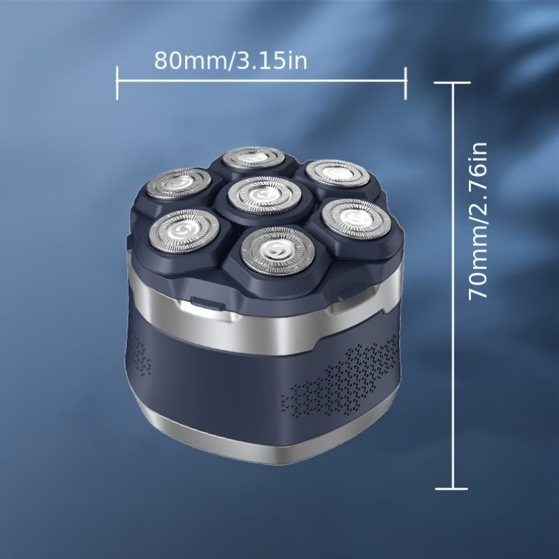 7D Bald Head Shaver in Blue for Men, Cordless Rechargeable Electric Grooming Device with LED Display, Magnetic Blade and Listed IPX6 Wet and Dry Use
