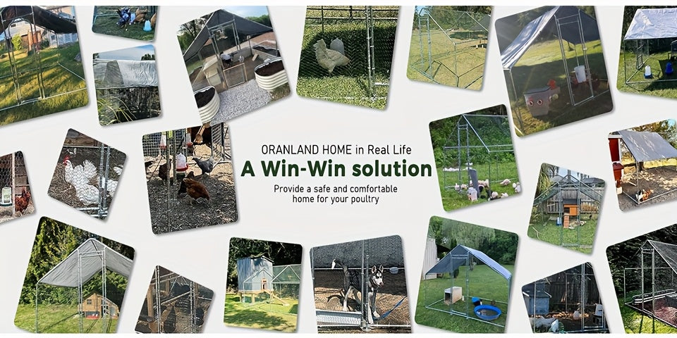 Metal Poultry Run Enclosure by SNDM, Outdoor Chicken Coop Cage with Listed Partial Cover, Mesh Walls, Access Doors and Latches in Three Unit Options