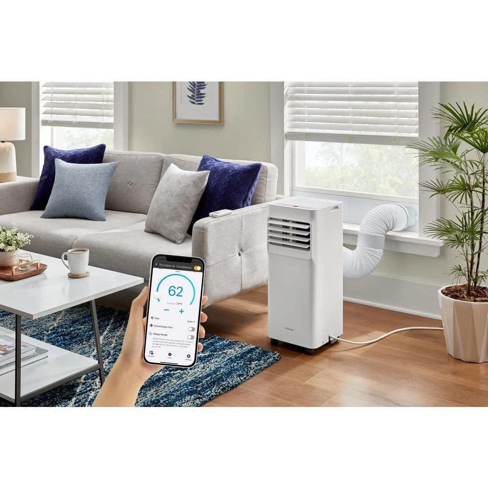Vissani Portable Air Conditioner in White, 115V 3-in-1 Unit with Remote, 24-Hour Timer, Washable Filter and Casters, 5000 or 6000 BTU-Labeled Options