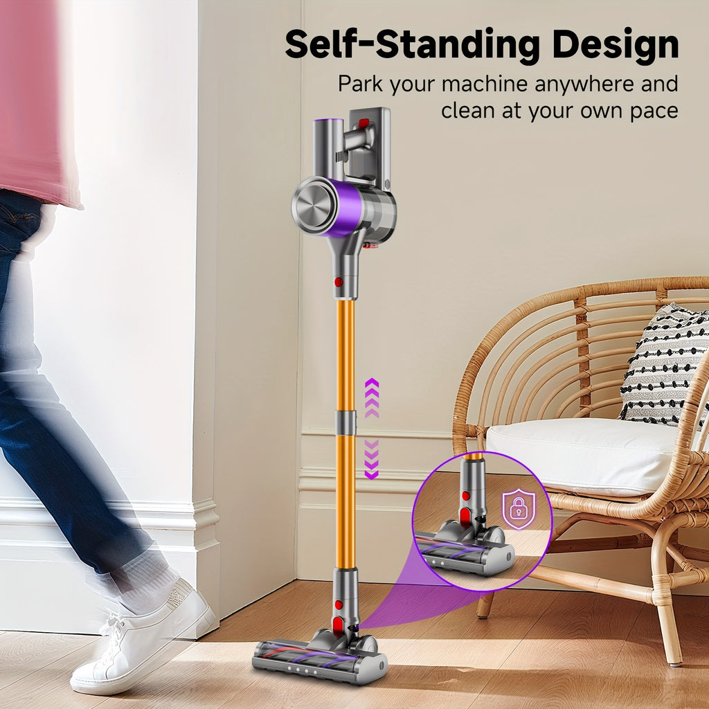 Self-Standing Cordless Vacuum with Listed 58kPa Suction, 6-in-1 Rechargeable Handheld Cleaning Design and LED Electric Floor Brush for Carpets and Pet Hair