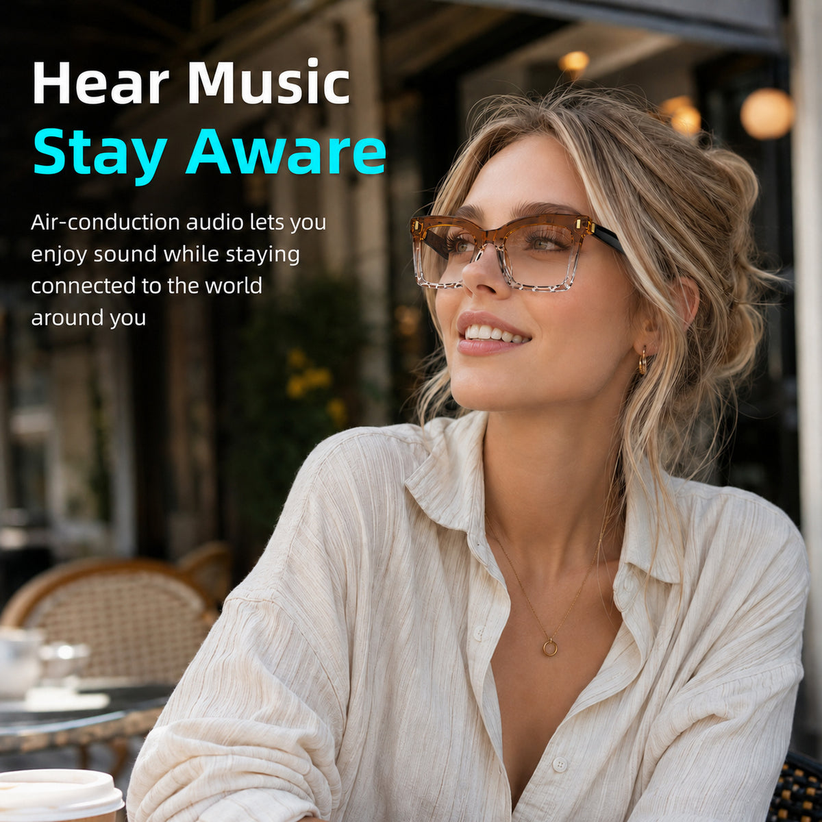 Cat Eye Smart Glasses for Women, SM02 Wireless Audio Eyewear with Listed Bluetooth 6.0, Wear Sensor and Automatic Connection Feature for Everyday Listening