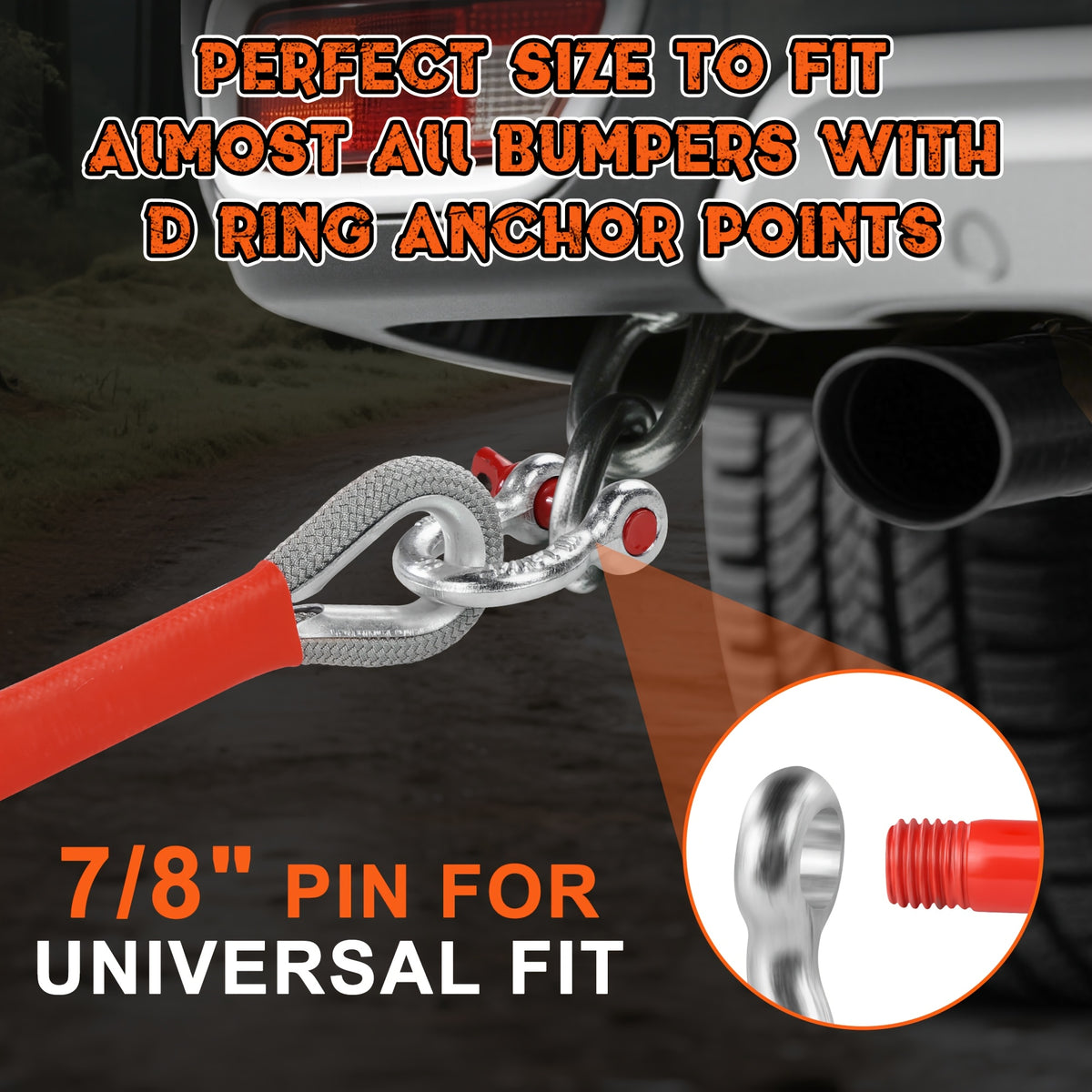 Polyester Recovery Tow Strap in Multiple Length Options, Static Vehicle Strap with Listed D-Ring Shackles, Reflective Flag and Storage Bag Accessories