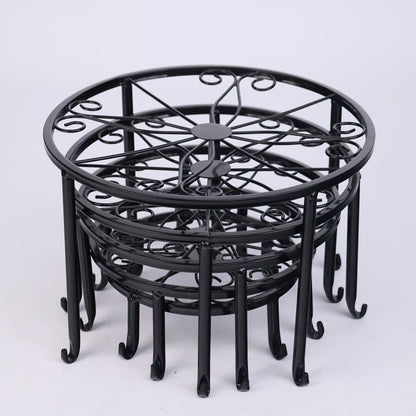 Round Metal Plant Stand Set with 3, 4 or 5-Piece Options, Circular Flower Pot Holders for Indoor Living Rooms, Balconies and Outdoor Courtyard Displays