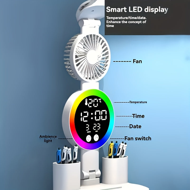 LED Desk Lamp with Built-In Fan, Touch Dimming and Night Light, Listed USB Color-Changing Reading Light with Multi-Angle Adjustment and One- or Two-Piece Options