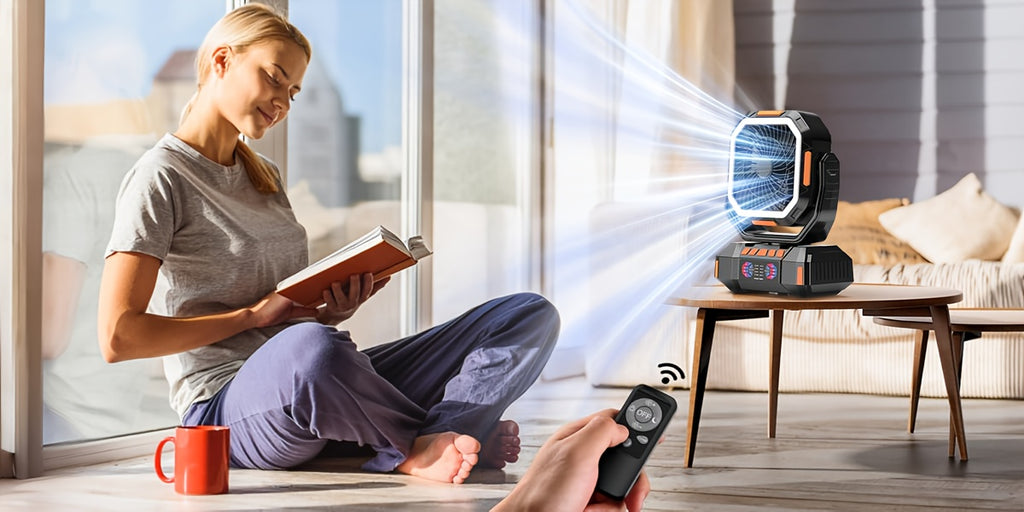 Cordless Oscillating Camping Fan with 40000mAh Rechargeable Battery, 4 Speeds and LED Lantern for Tent Airflow, RV Travel, Picnics and Home Power Outages