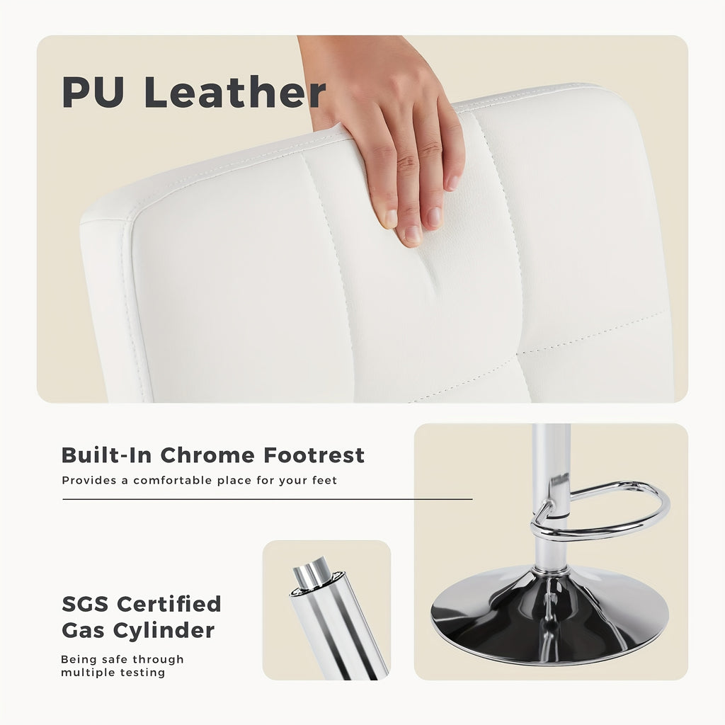 Armless Swivel Bar Stools with Adjustable Hydraulic Height Wording, PU Leather Seat Cushions and Backrests, White Two-Pack or Black Option for Home Kitchen Seating
