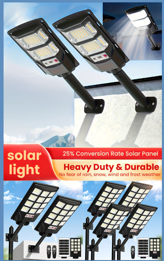 Solar Street Flood Lights, Two- or Four-Pack Outdoor LED Options with Selected 92LED Labels, Listed 6500K Light, Motion Sensor and Remote Control