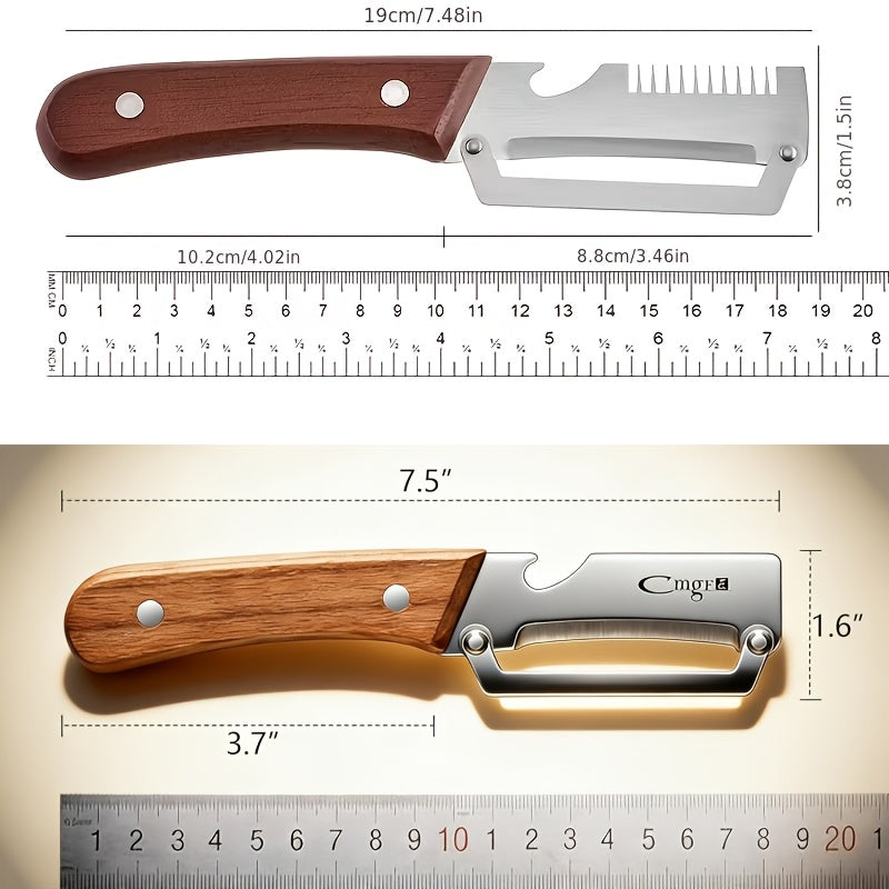 Wooden Handle Vegetable Peeler Set, Two-Piece Stainless Steel Blade Kitchen Tools with Listed Bottle Opener Function for Potatoes, Apples and Zucchini