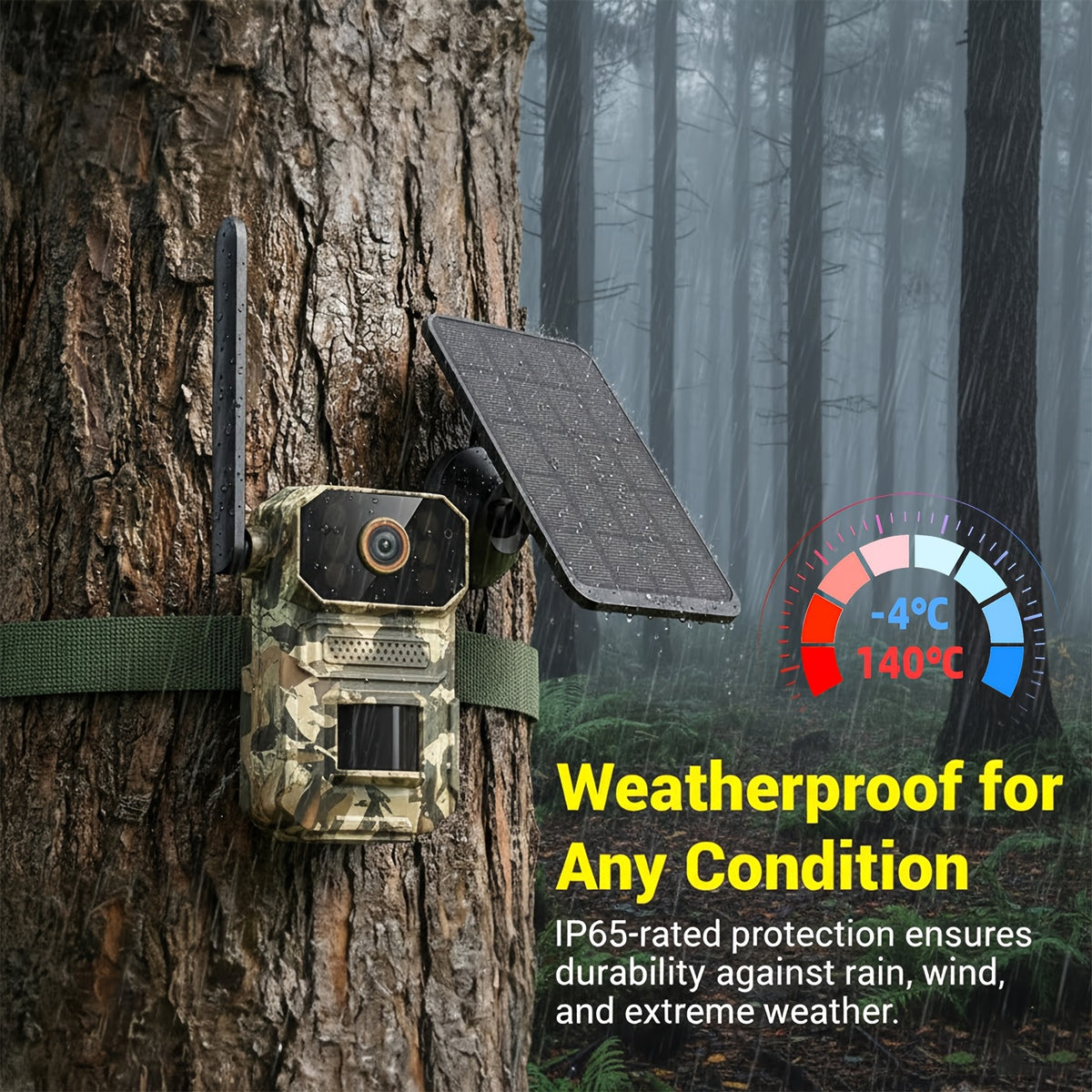 Camouflage Cellular Trail Camera with Listed 3K Imaging, Solar Panel Support, 40ft Motion Detection, Infrared Night Vision and Wide-Angle Lens for Wildlife Observation