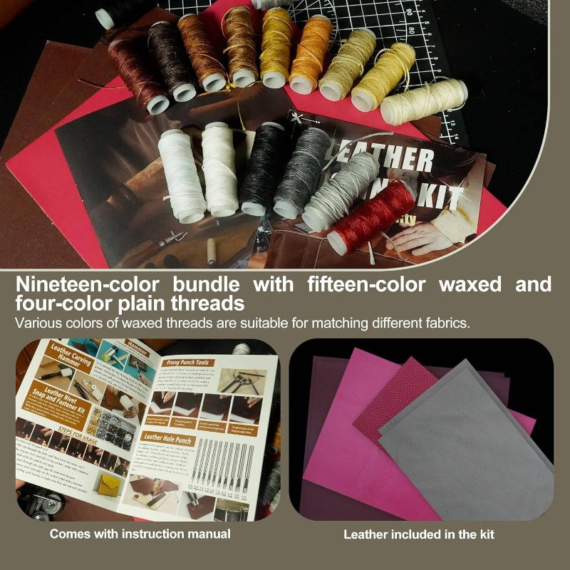 Leather Tooling Kit by AUXTUR with Cutting Mat References, Engraving, Punching, Hand Sewing, Stamping and Sanding Tools for DIY Leather Craft Projects
