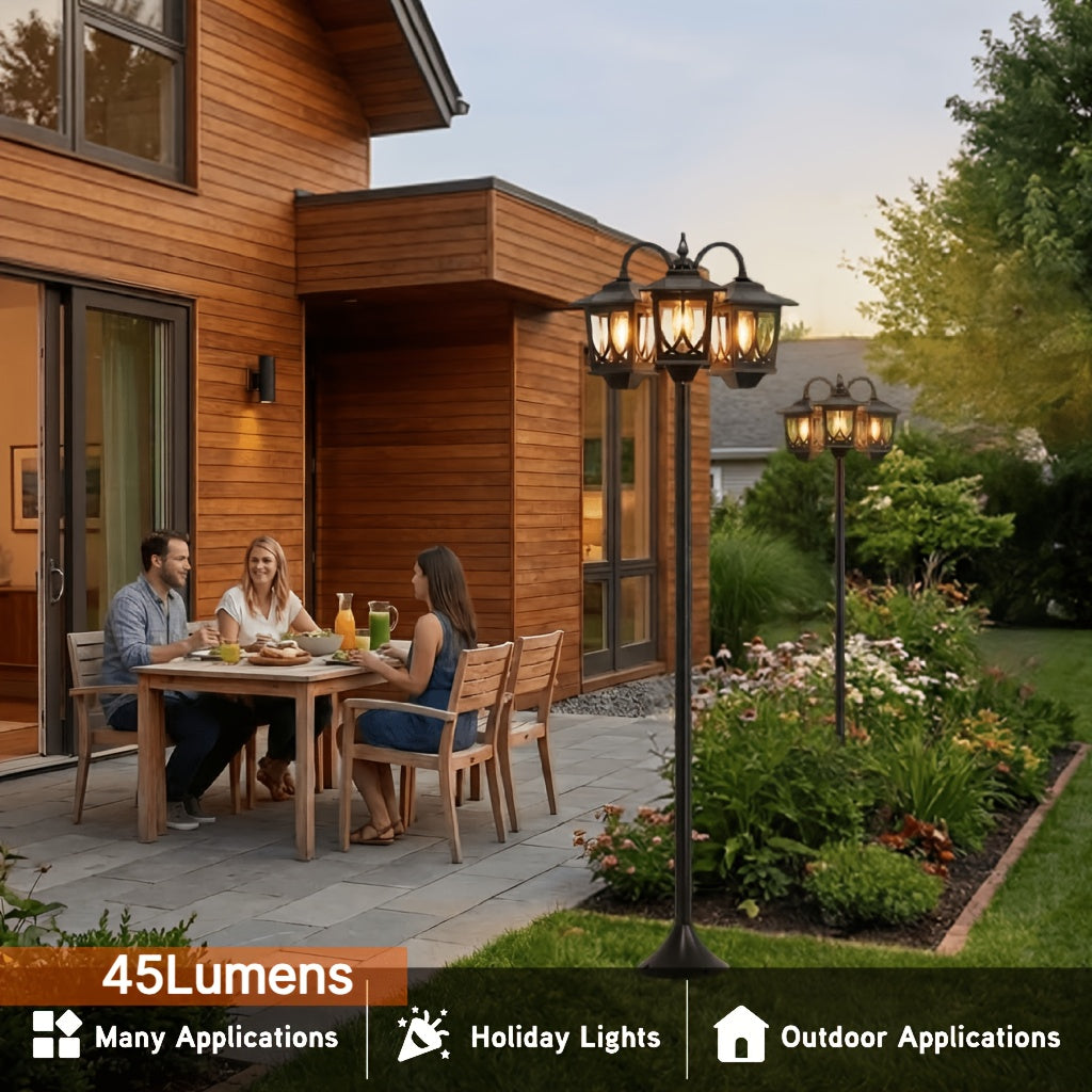 Solar Outdoor Post Light in Black with Three Heads, Warm White Edison Bulbs and Listed 73-Inch Adjustable Height, Single Concrete-Mounted Lamp for Patio Decor