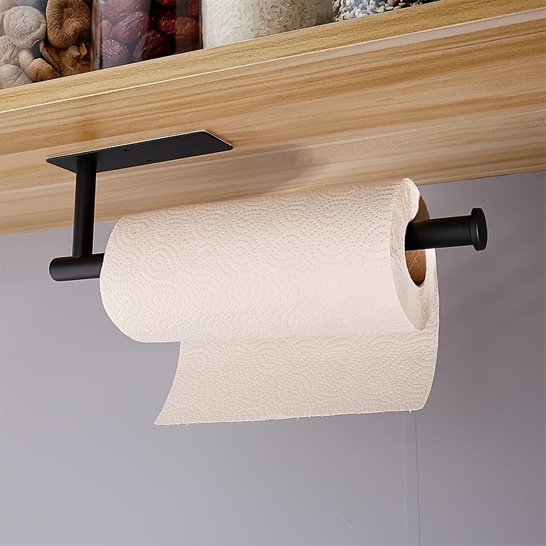 Self-Adhesive Paper Towel Holder in Stainless Steel, Single No-Drill Wall-Mounted Roll Organizer in Silvery or Black for Kitchen and Bathroom Storage