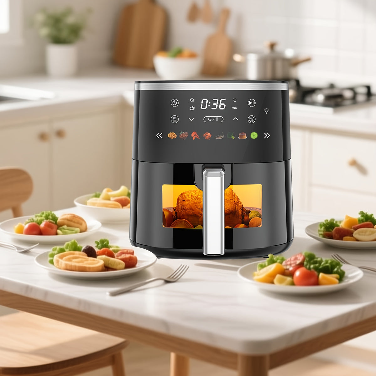 Digital Air Fryer with Viewing Window and Eight Presets, Adjustable Temperature and Timer, Listed 1550W Cooker with 6 QT Touch Air Fryer Option