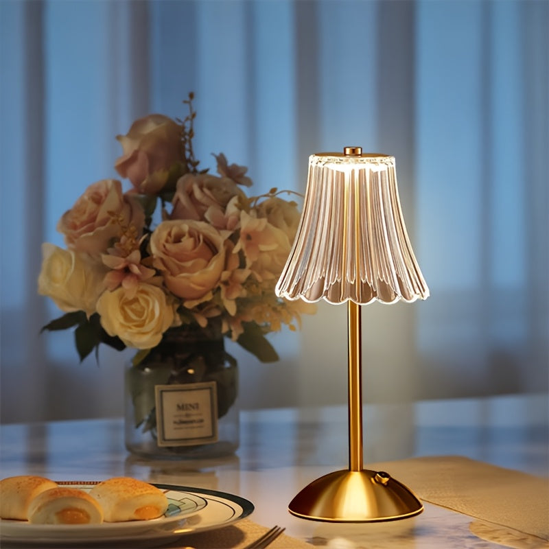Retro Mini Table Lamp Set of 2 in Golden Finish, USB Rechargeable 12-Inch LED Lights with Three-Color Touch Control, Non-Dimmable Dining Decor