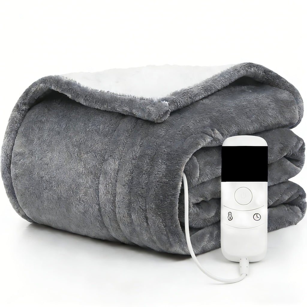 Electric Heated Blanket with 10 Heat Levels and 1, 2, 4, 6 or 8 Hour Auto-Off Choices, Listed 110W US Plug Controller Design in Four Colors and Five Size Labels