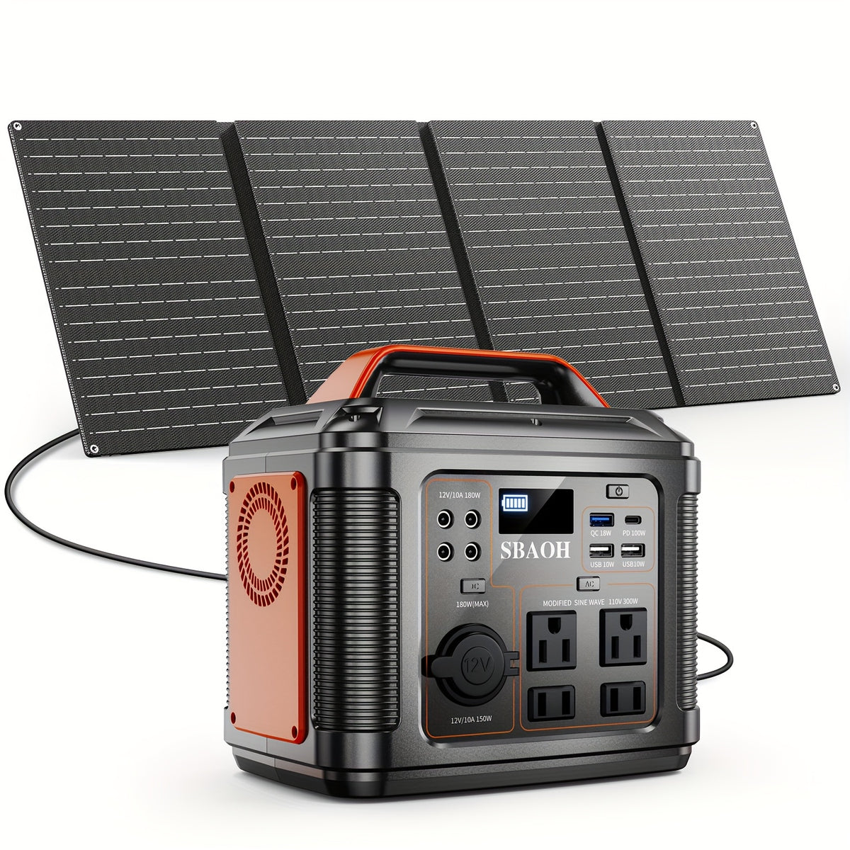 Portable Battery Power Station by SBAOH, 300W Model Options with or without Solar Panel, Digital Display and Listed USB-C PD Charging for Camping and Travel