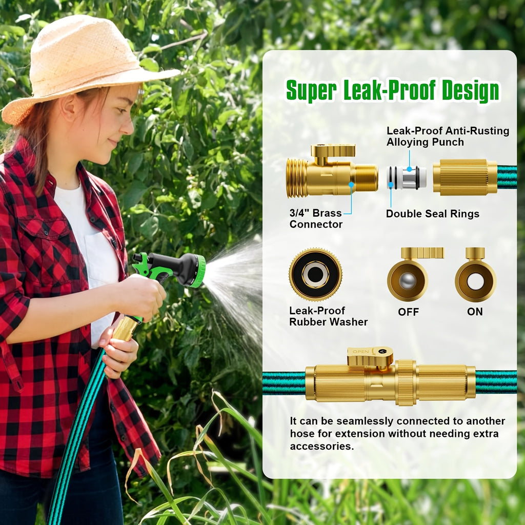 Non-Expandable Garden Hose with Listed Ten-Function Spray Nozzle, 10, 15, 50 or 100 Foot and Selected Kit Options for Yard Watering, Lawn Care and Vehicle Rinsing